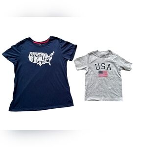 Land That I Love USA T-shirt Bundle Mom's Large Blue Child's Size 4/5 Grey